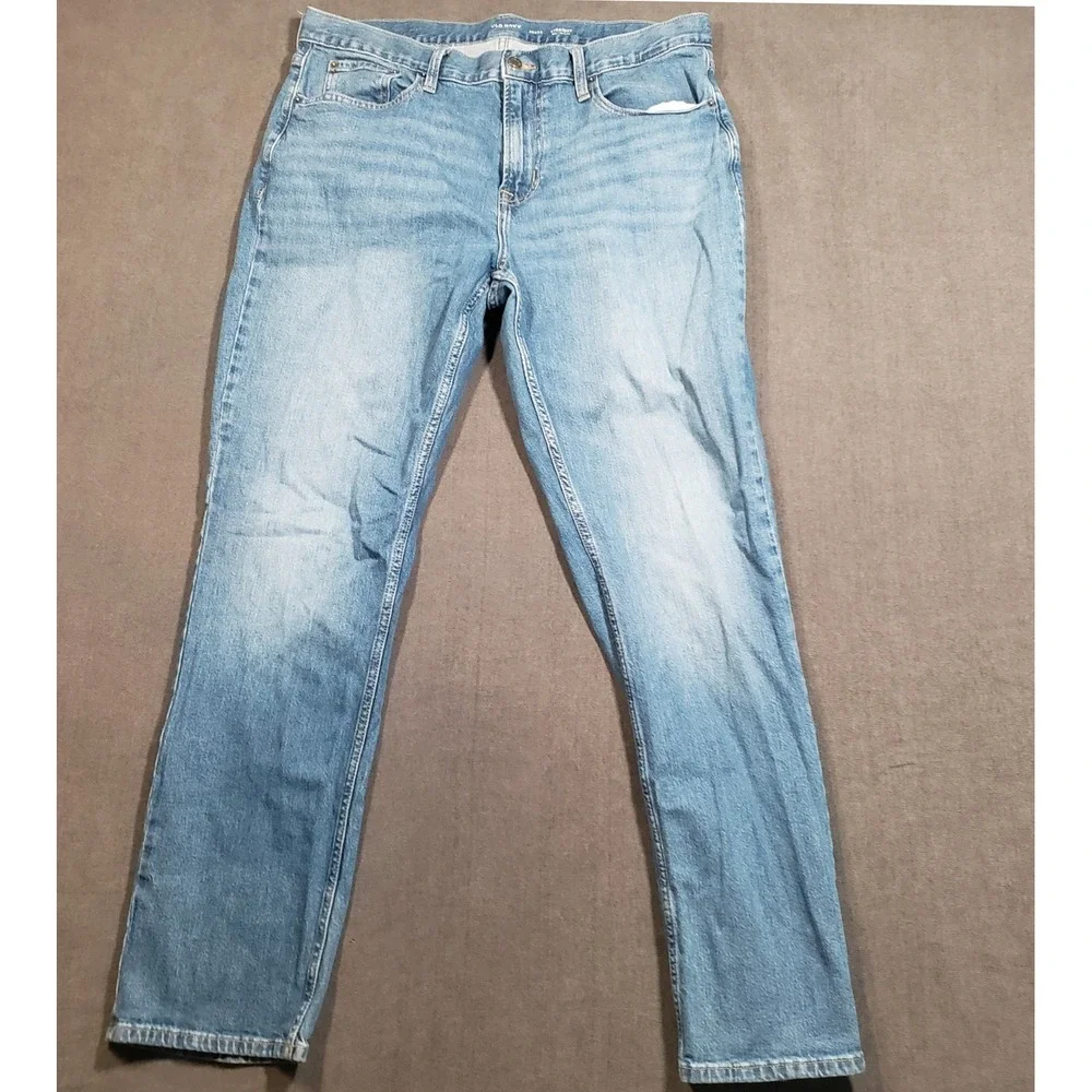 Old‎ Navy Straight Jeans Mens 36x32 Blue Medium Wash Built-In Flex Denim